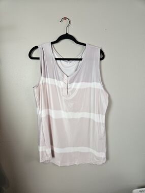 Sleeveless Pink Striped Henley Tank Top - Women